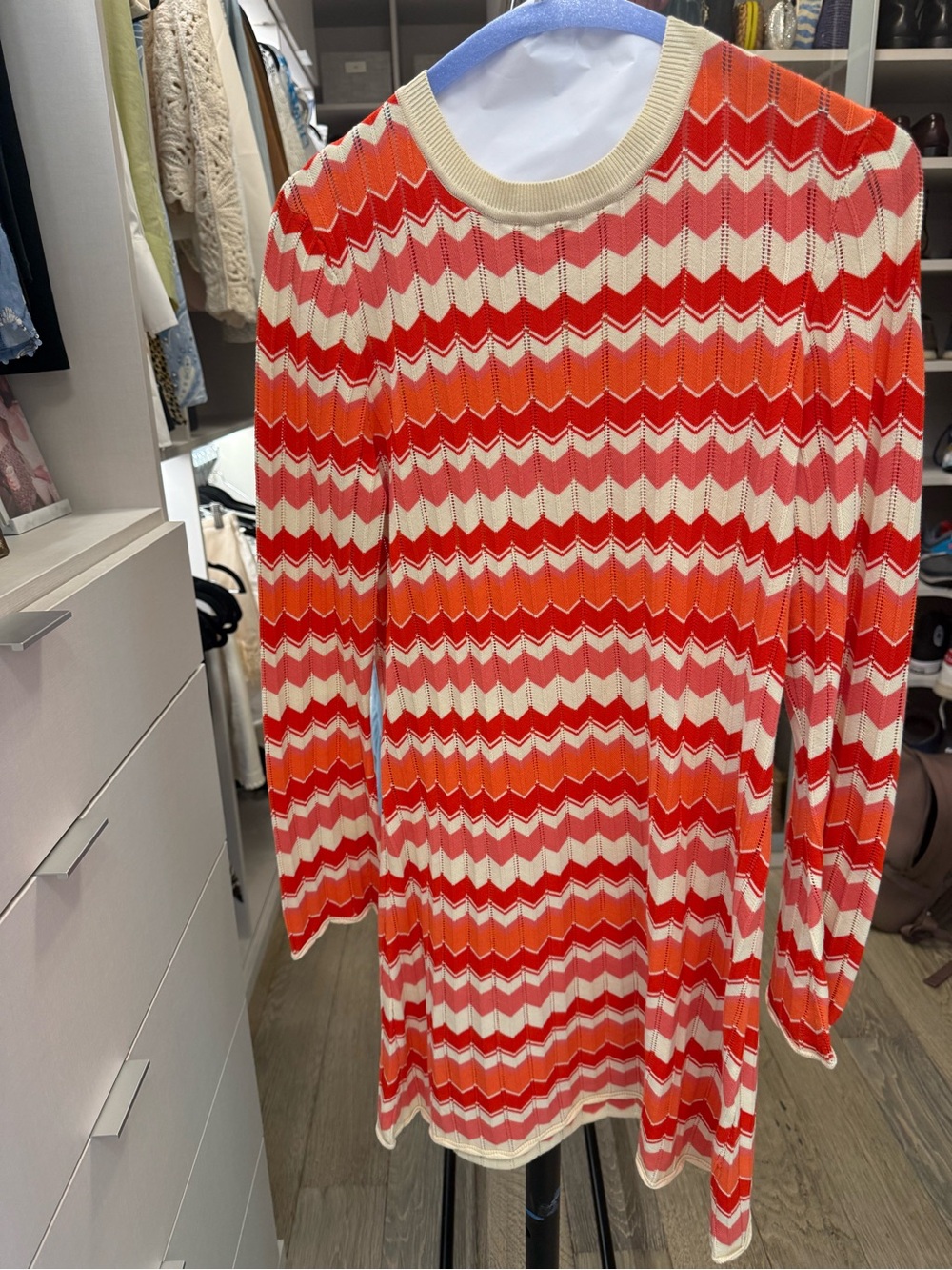 RIXO Red, Orange & Cream Chevron Knit Dress